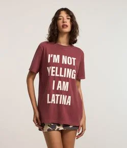 Camiseta Alongada em Algodão com Estampa em Lettering
