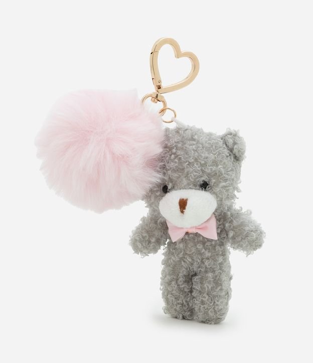 Chaveiro de Ursinho com Pompom e Mosquetão de Coração