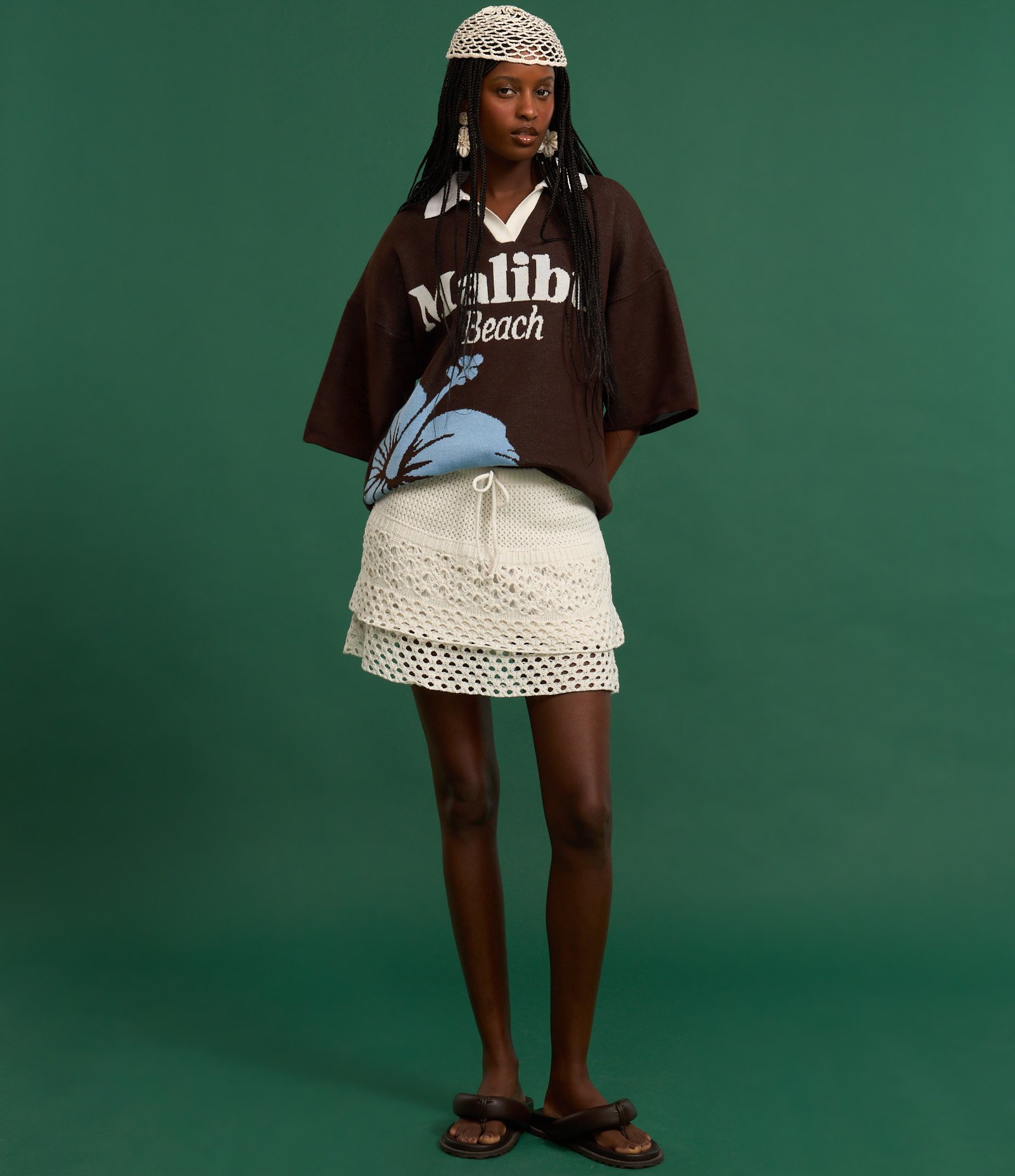 Mini Saia em Tricô com Babados Off White 5