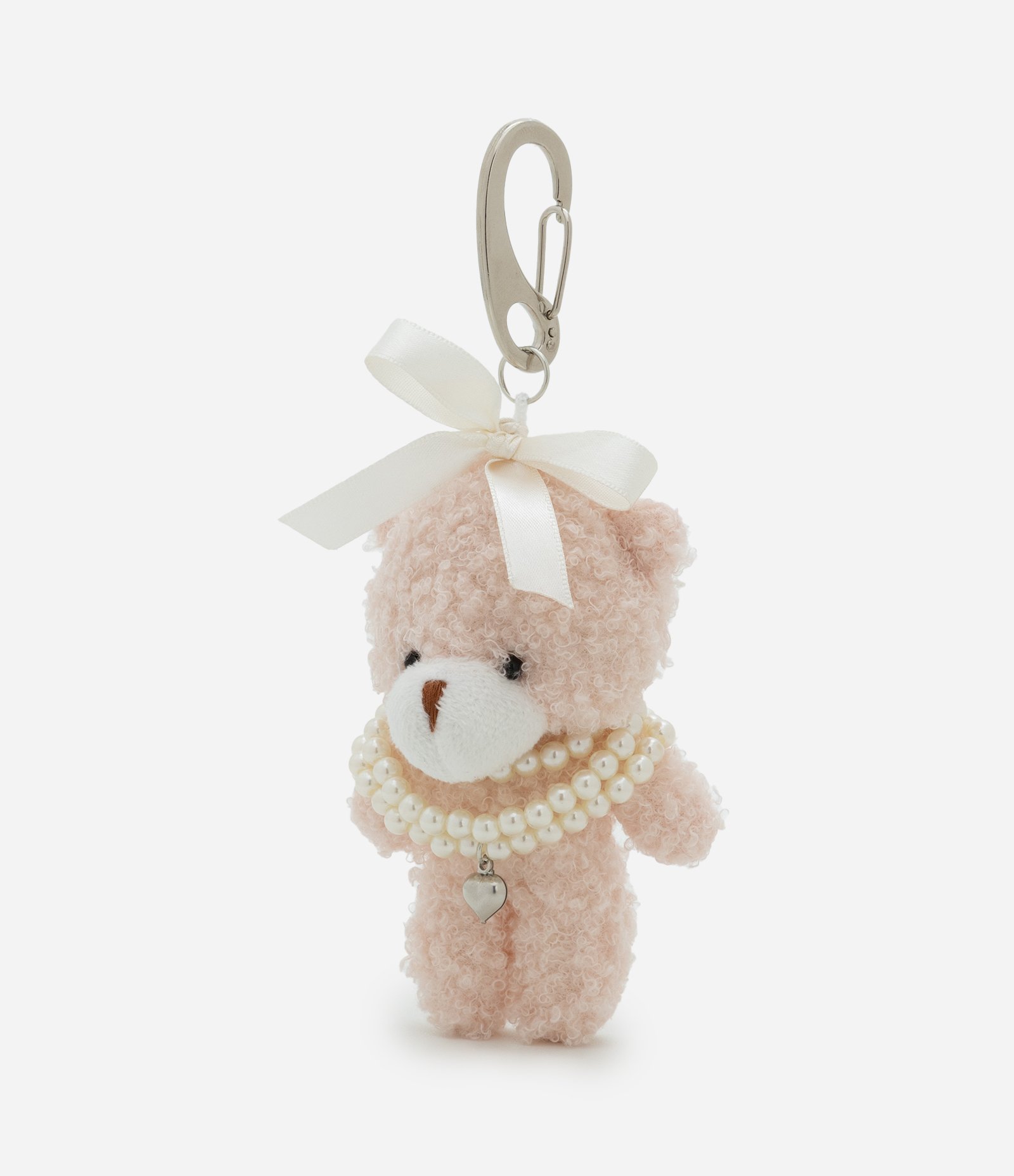 Chaveiro Ursinho de Pelúcia com Laço e Colar de Pérolas Rosa 1