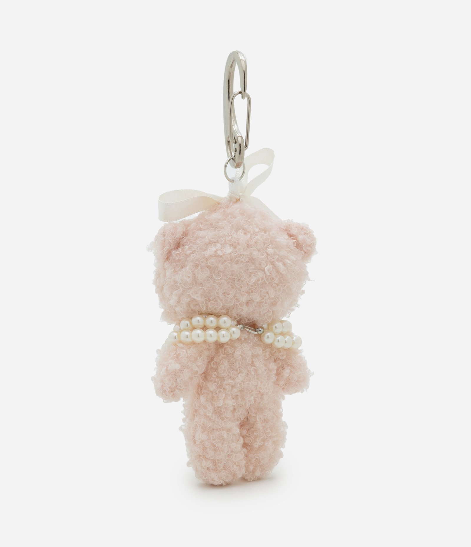 Chaveiro Ursinho de Pelúcia com Laço e Colar de Pérolas Rosa 2