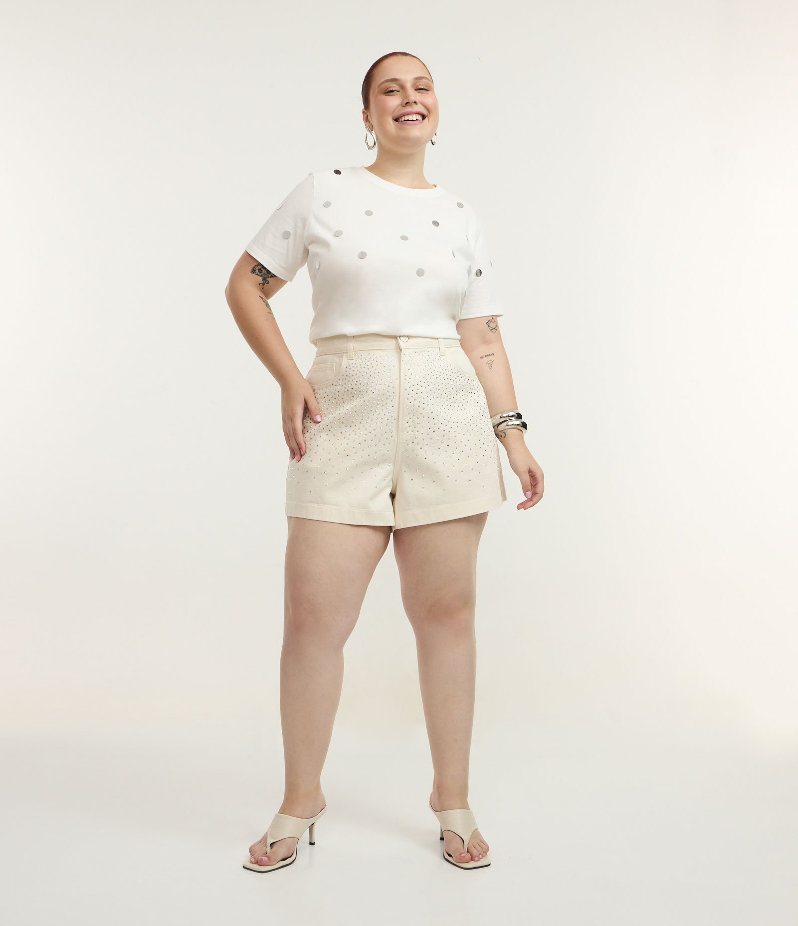 Blusa em Algodão com Bolinhas Metalizadas Curve & Plus Size Branco 2