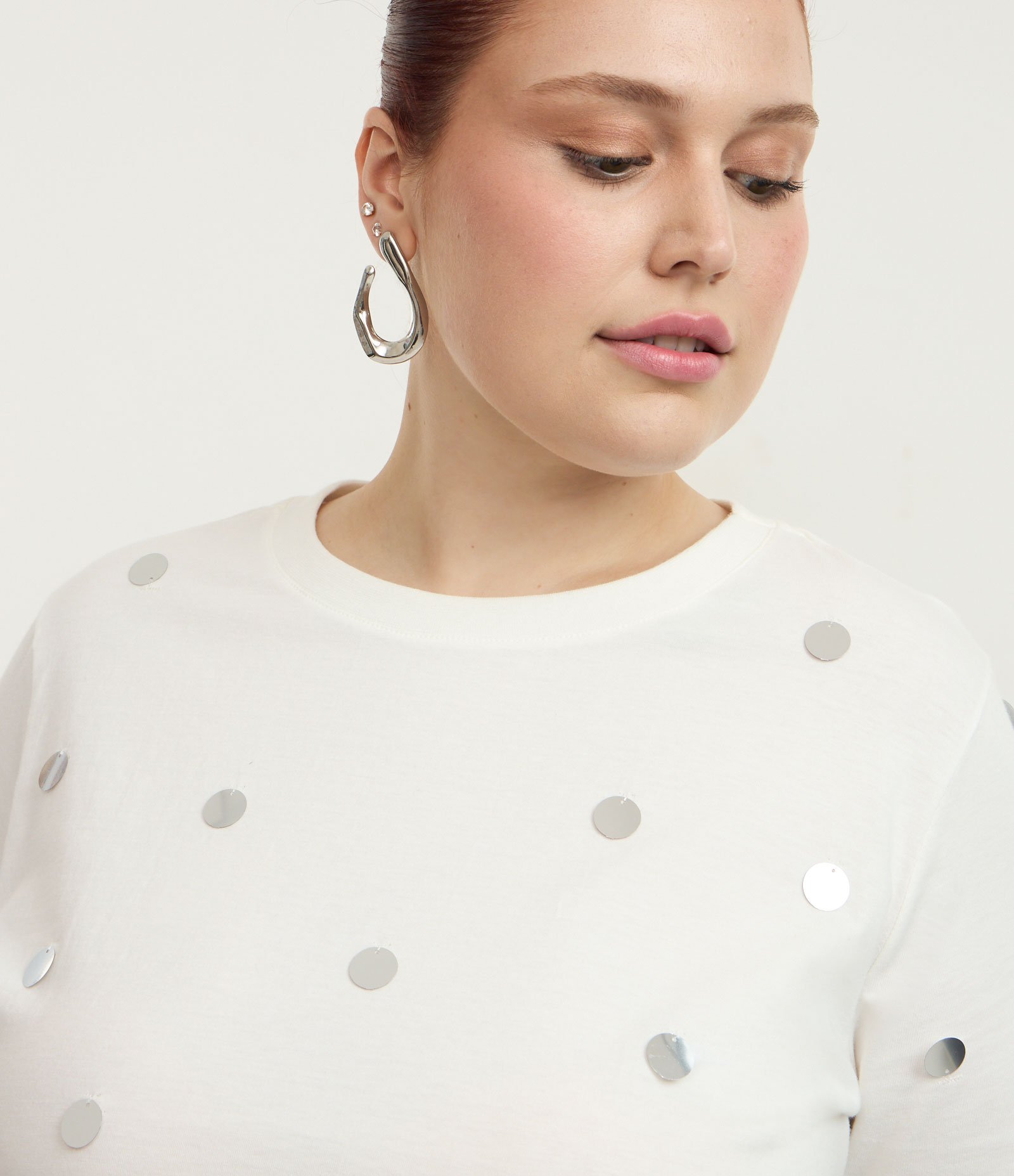 Blusa em Algodão com Bolinhas Metalizadas Curve & Plus Size Branco 3