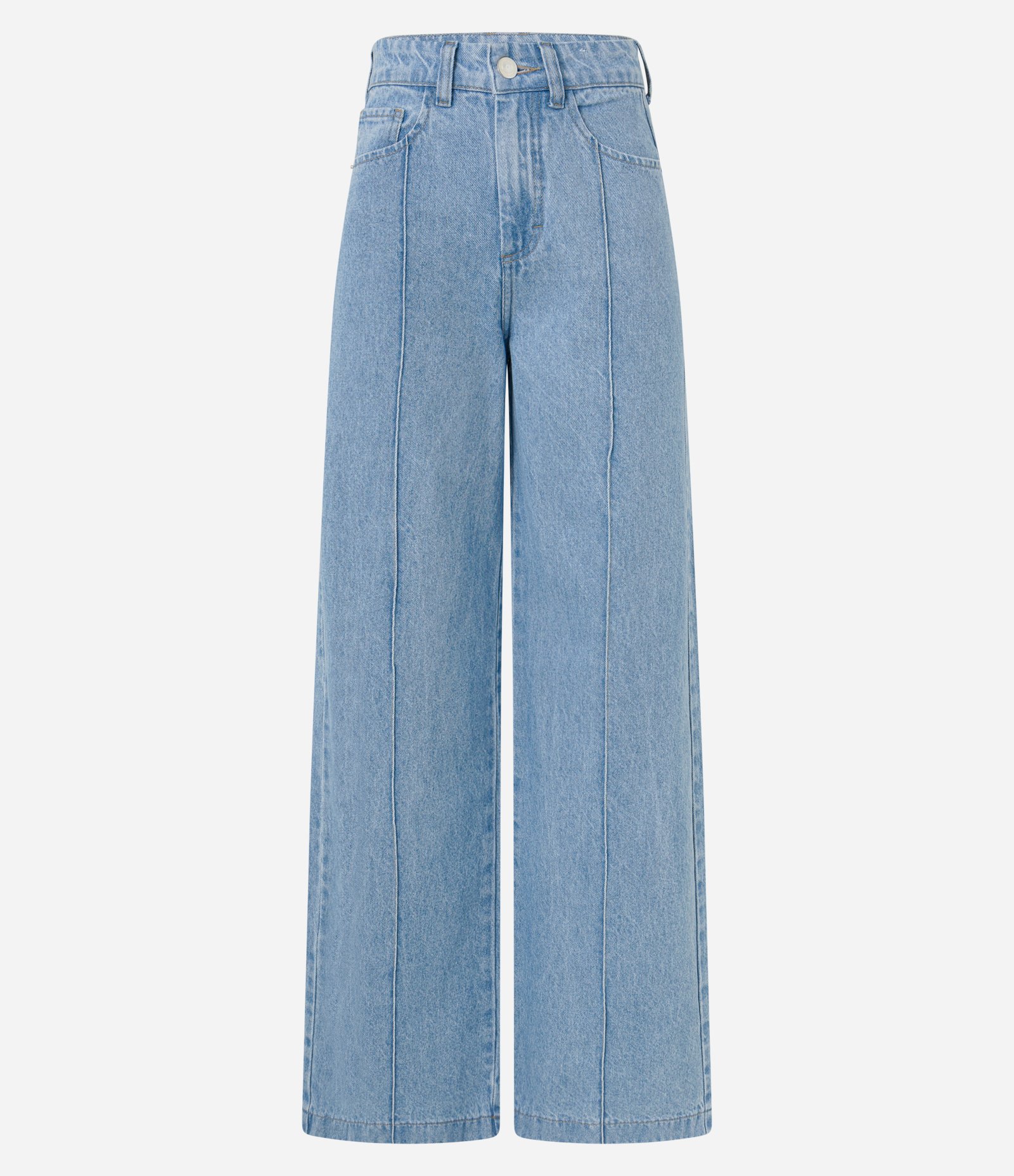 Calça Wide Leg Cintura Alta em Jeans com Frisos Azul 6