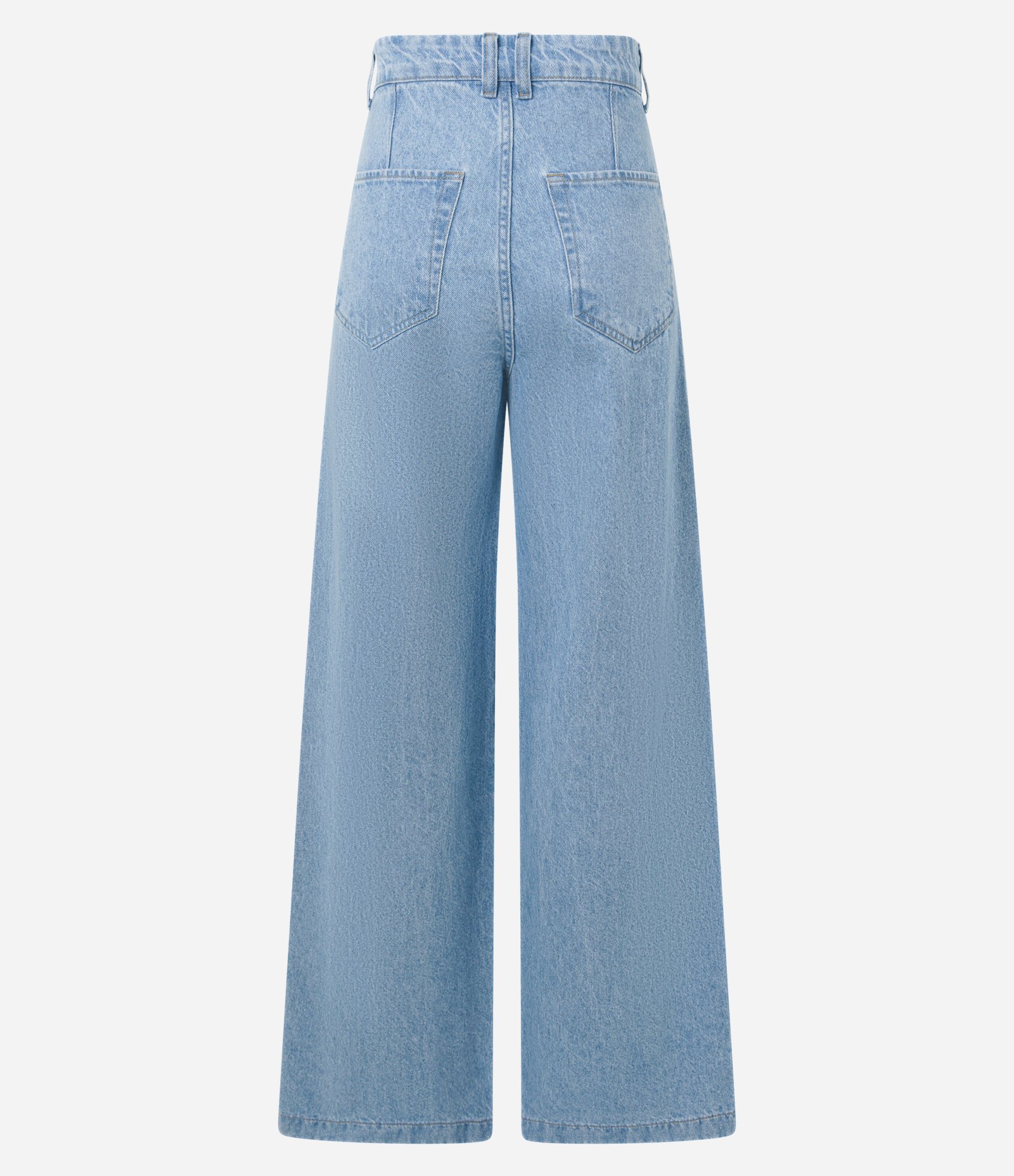 Calça Wide Leg Cintura Alta em Jeans com Frisos Azul 7