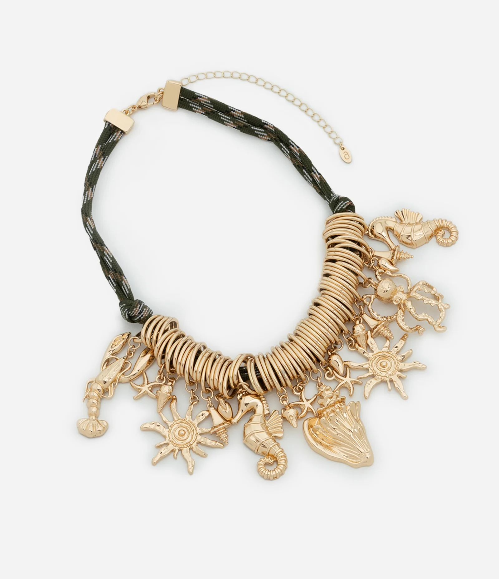 Maxi Colar Corrente com Pingentes Fundo do Mar Dourado/Verde 1