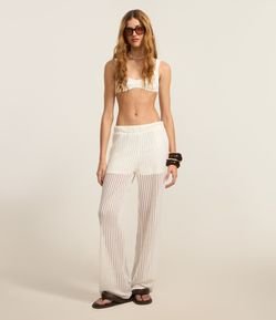 Calça em Tricô Telado com Brilhinhos