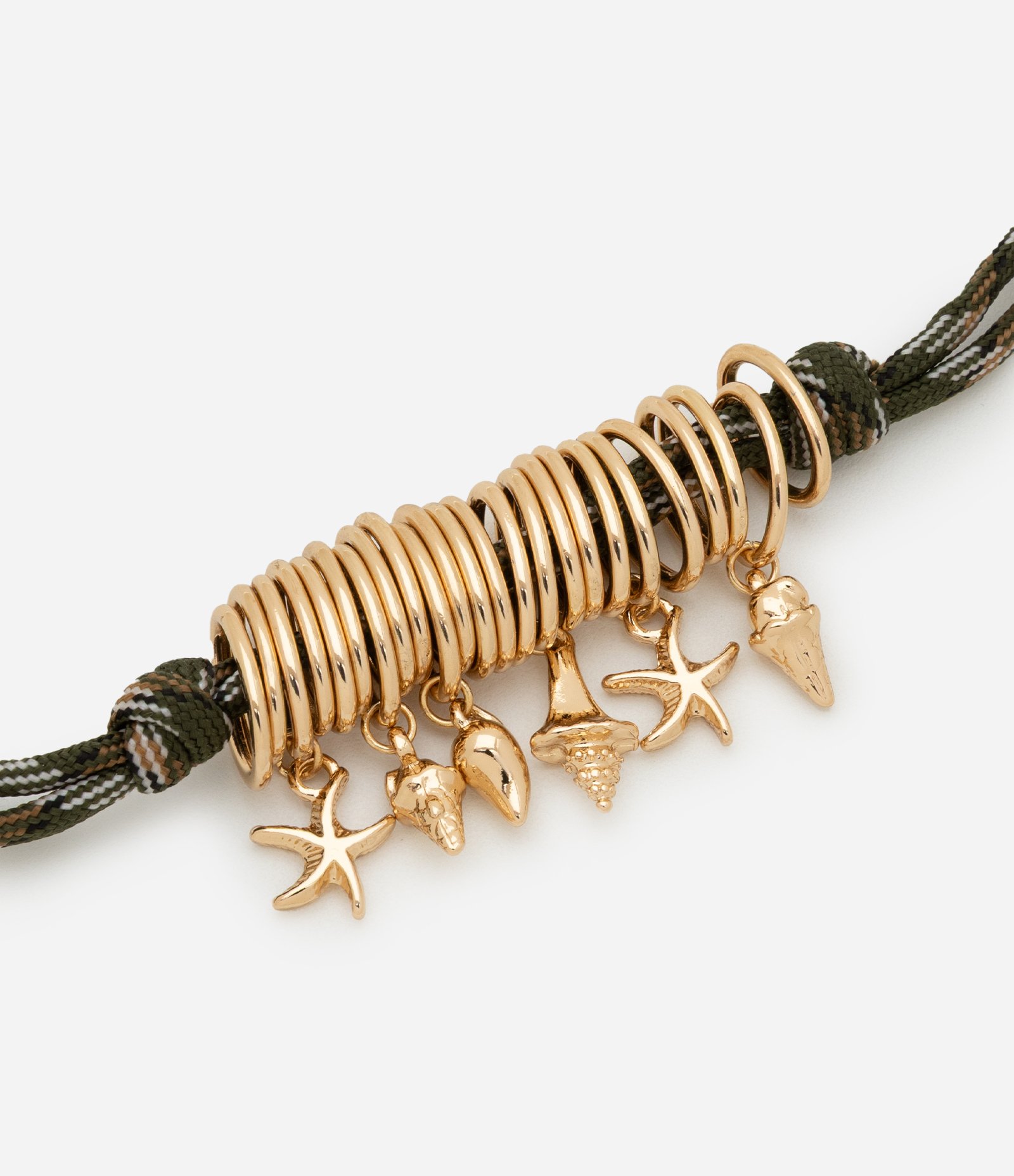 Pulseira Berloque com Corrente de Corda e Pingentes Fundo do Mar Dourado/Verde 2