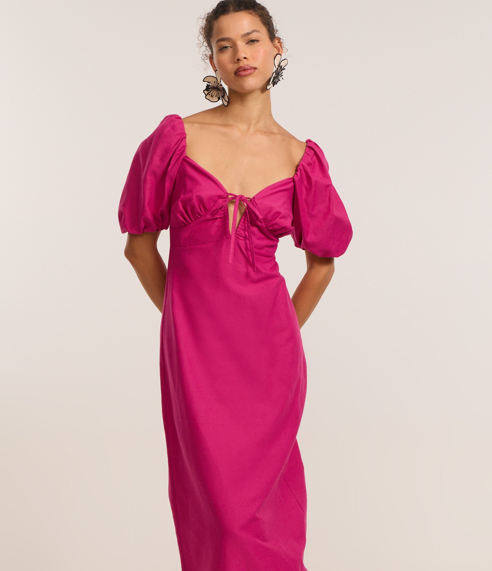 Vestido Longo EM Viscolinho com Amarração no Busto Rosa 2