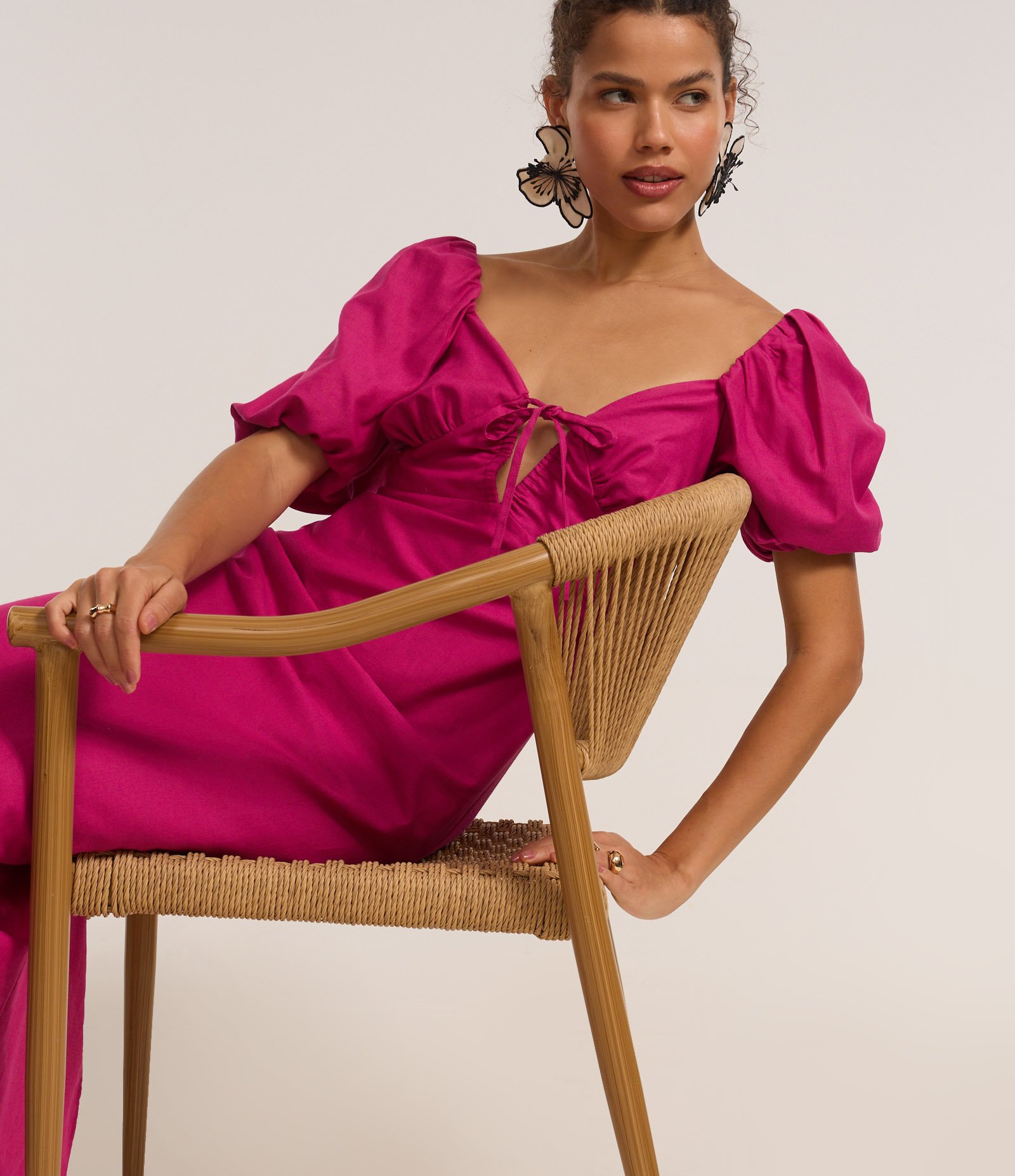 Vestido Longo EM Viscolinho com Amarração no Busto Rosa 4