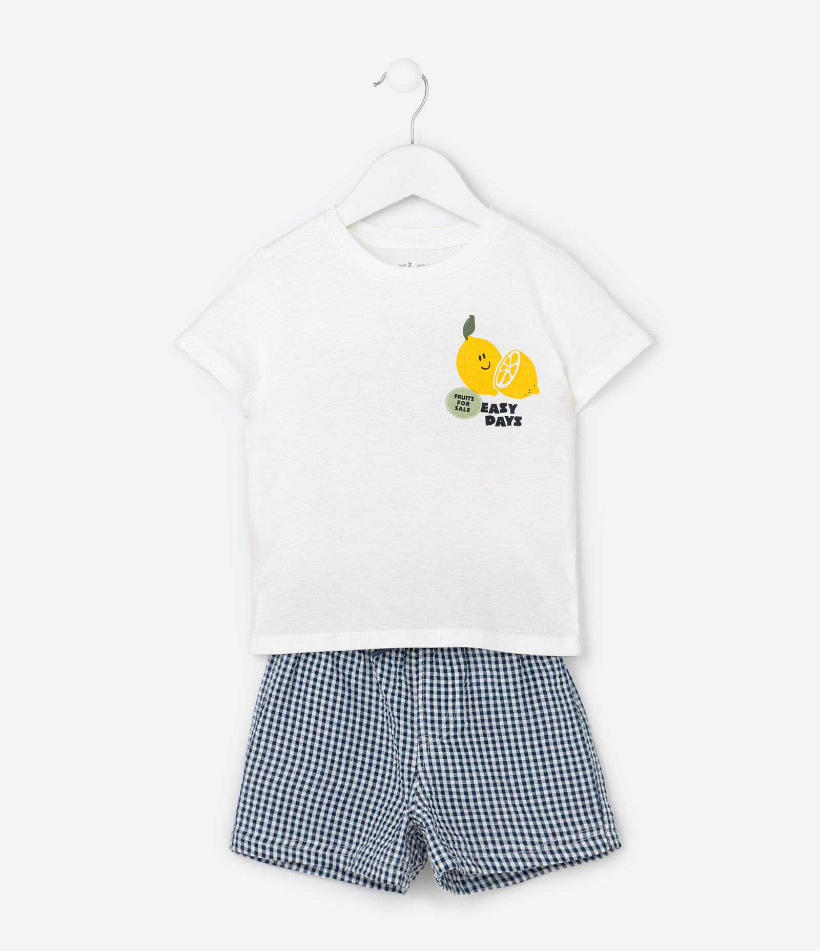 Conjunto Infantil Curto com Estampa de Limão e Xadrez Vichy - Tam 1 a 6 Anos Branco/Preto 1