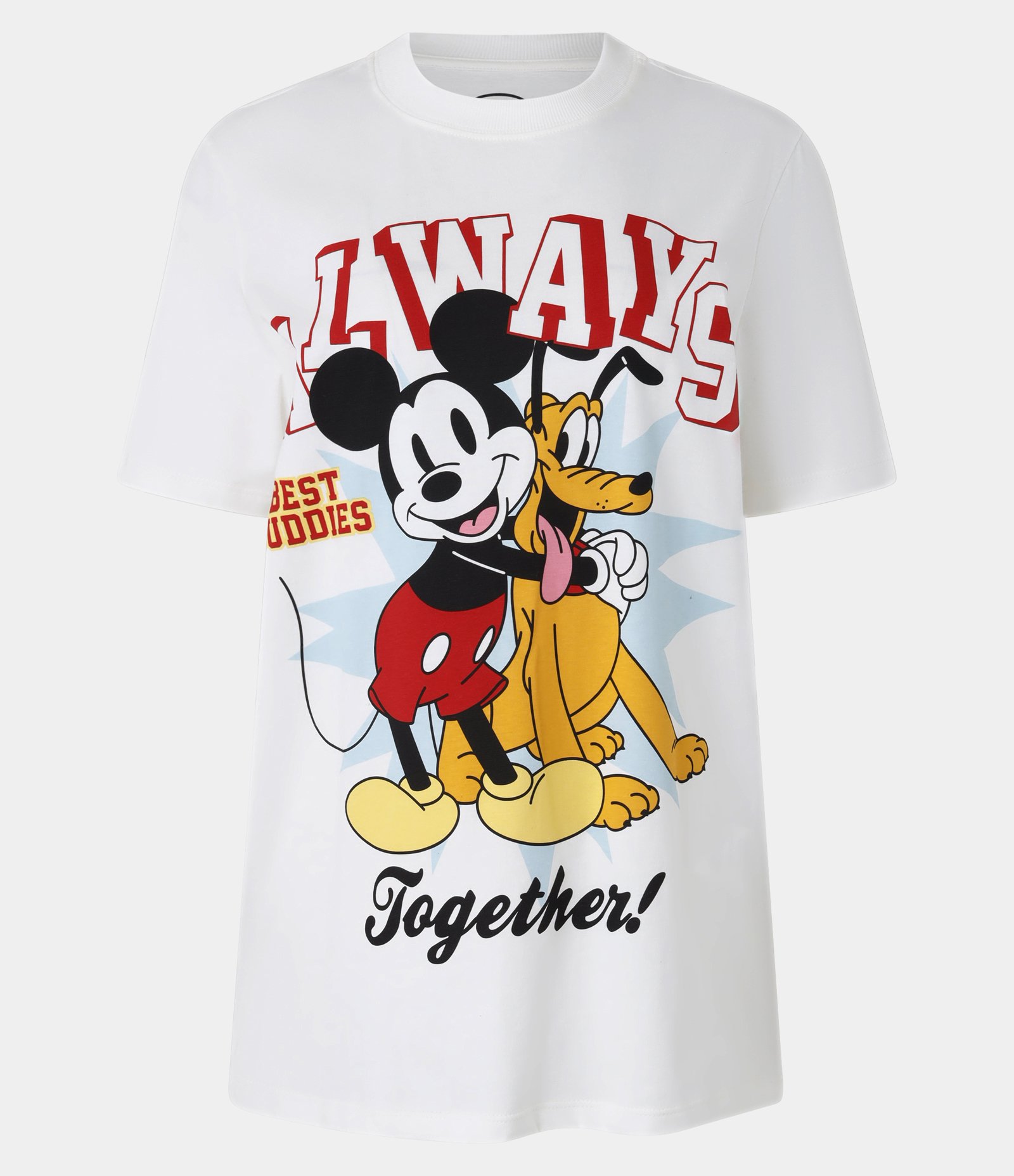 Camiseta Alongada em Algodão com Estampa Mickey e Pluto Branco 5