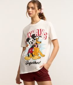 Camiseta Alongada em Algodão com Estampa Mickey e Pluto