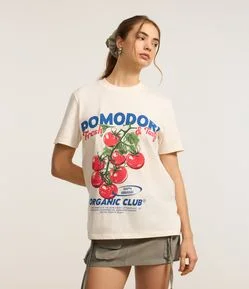 Camiseta Alongada em Algodão com Estampa Pomodoro