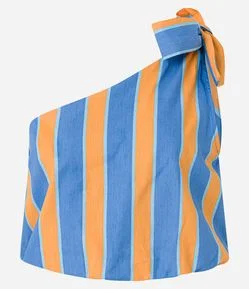Blusa Cropped Listrada em Tricoline com Laço no Ombro Só