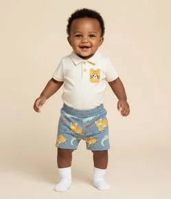 Conjunto Body e Bermuda em Cotton Estampa Bichinhos - Tam  0 a 18 meses