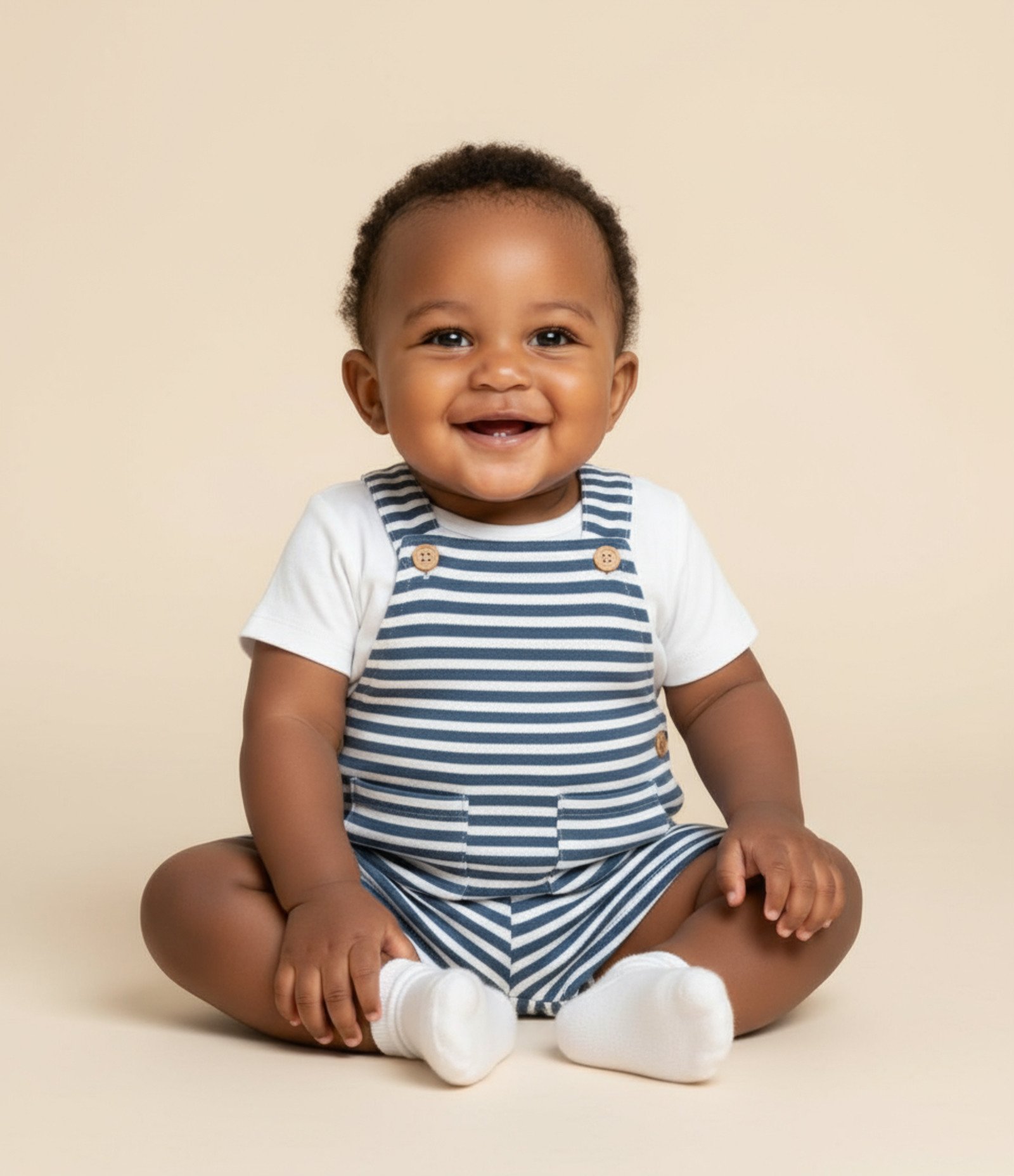 Jardineira Infantil com Estampa de Listras e Texturizada - Tam  0 a 18 Meses Azul 1