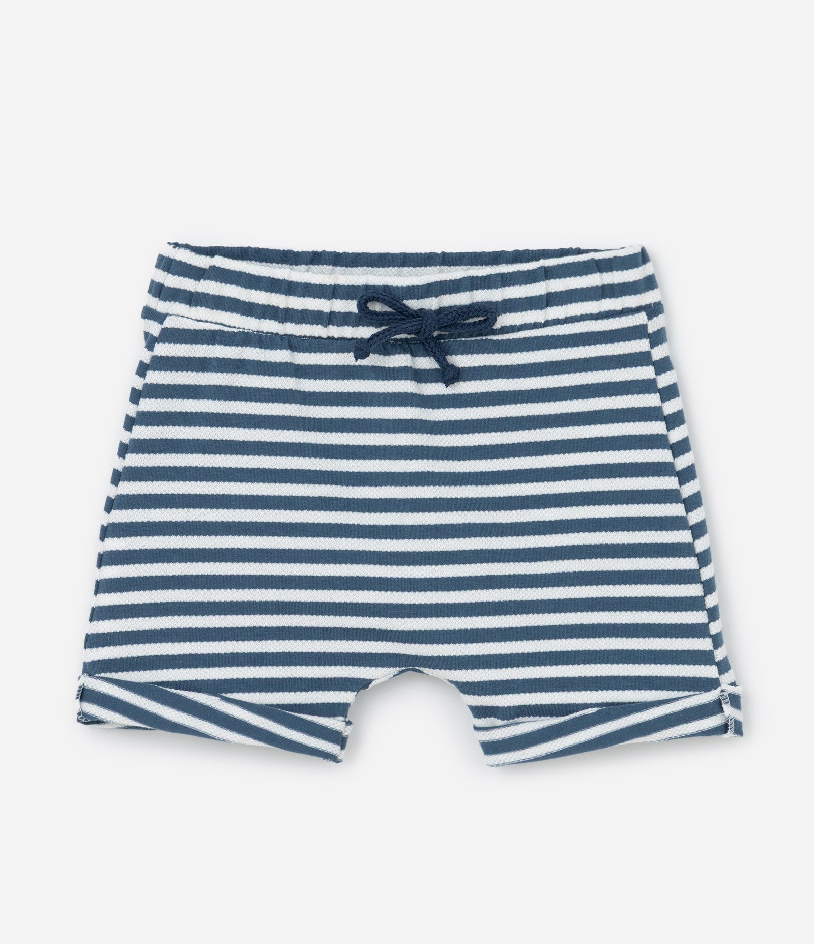 Conjunto Body Bermuda e Babador em Cotton Estampa de Listras - Tam 0 a 18 Meses Branco/Azul 6