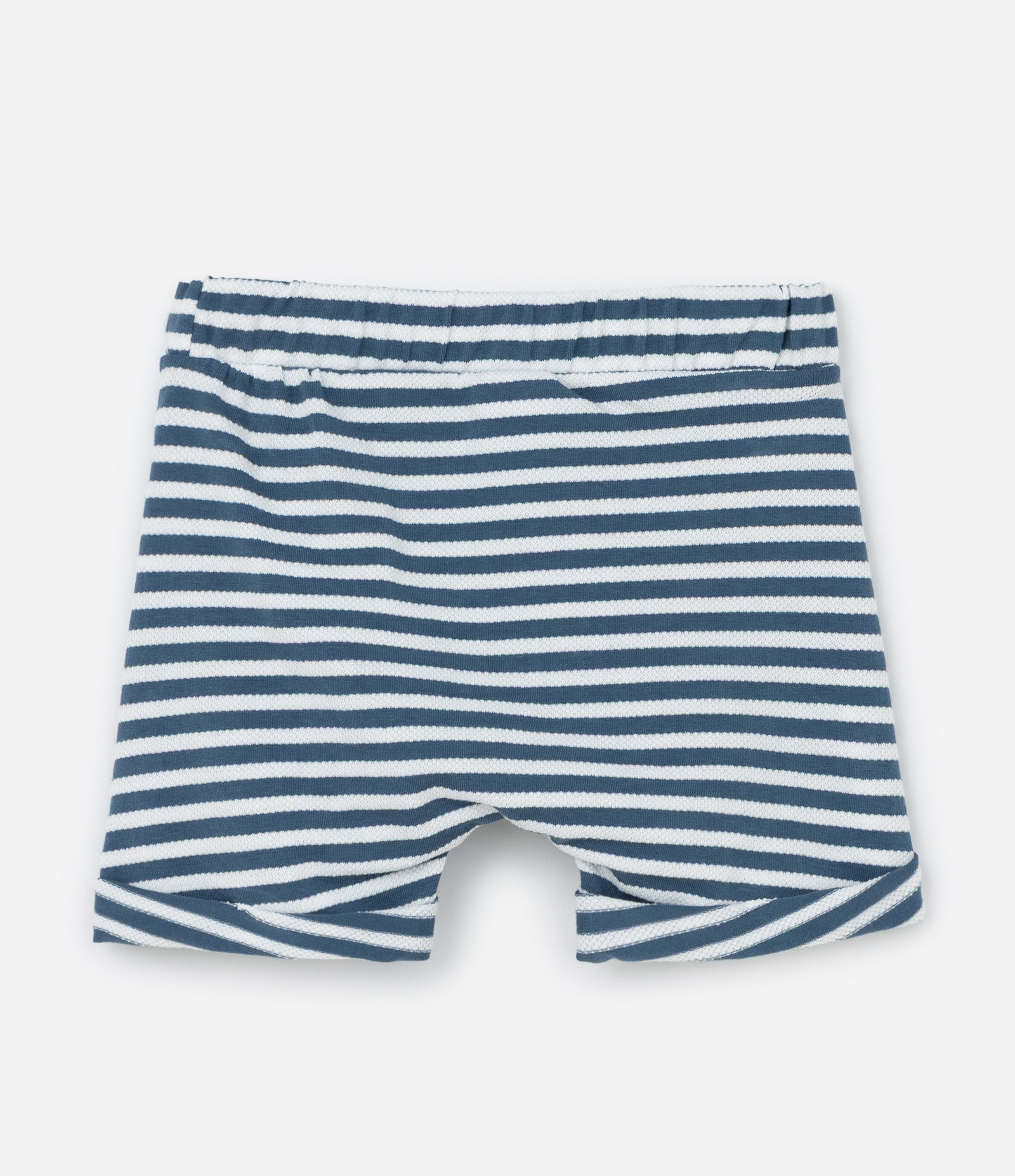 Conjunto Body Bermuda e Babador em Cotton Estampa de Listras - Tam 0 a 18 Meses Branco/Azul 7