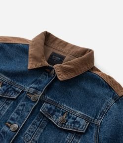 Jaqueta Jeans com Recortes e Gola Contrastante Curve & Plus Size