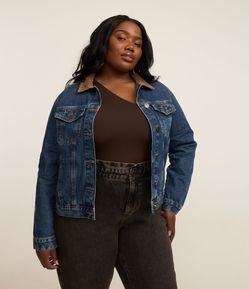 Jaqueta Jeans com Recortes e Gola Contrastante Curve & Plus Size