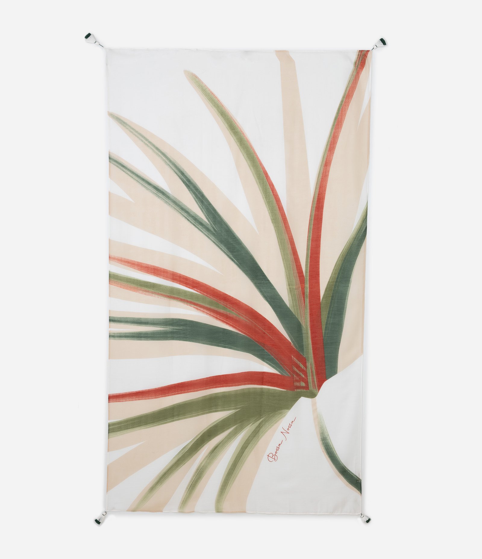 Canga Retangular em Chiffon com Estampa de Folhagem de Buriti e Tassel Branco 2