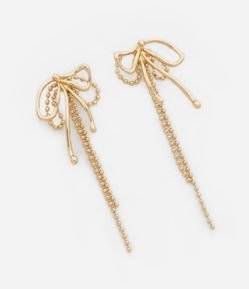 Maxi Brinco em Metal Formato Laço Duplo e Fio de Bolinhas