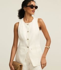 Colete Alongado em Sarja com Detalhes Contrastantes