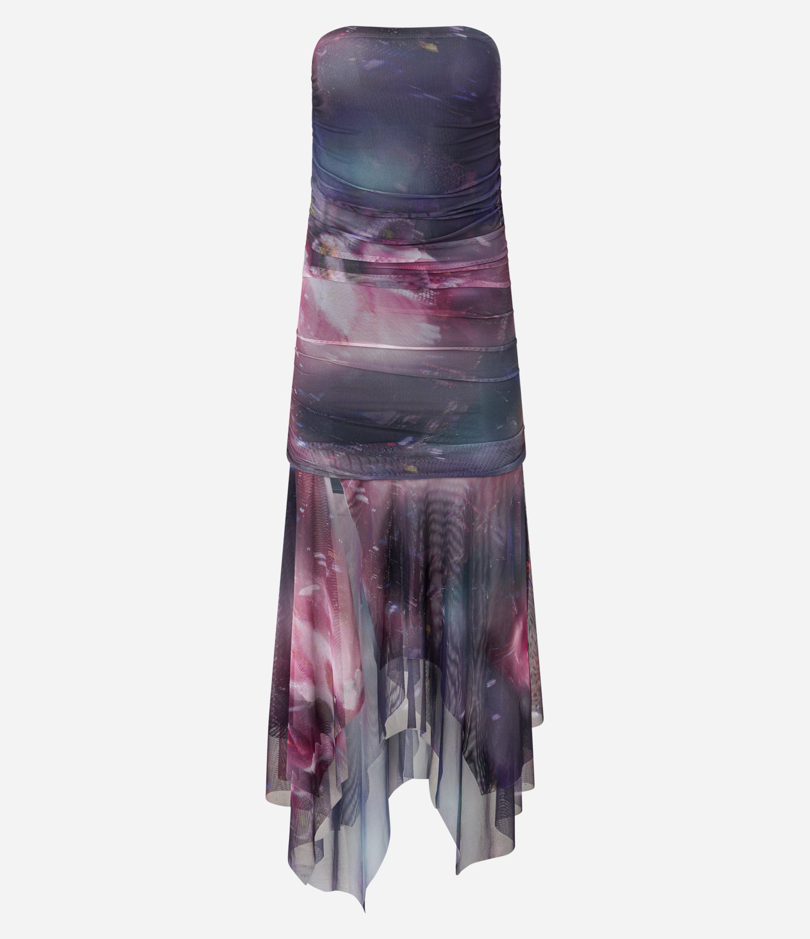 Vestido sem Manga em Tule com Estampa Abstrata Roxo 6