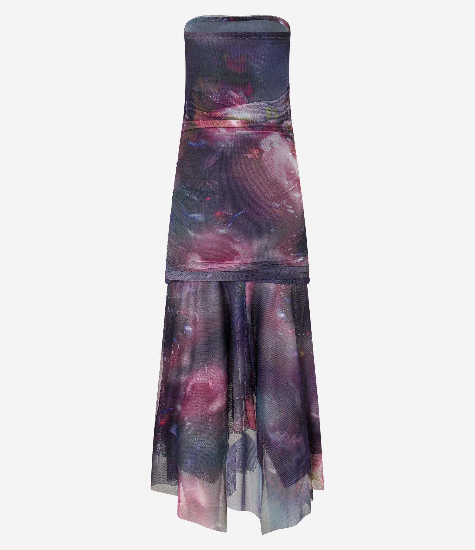 Vestido sem Manga em Tule com Estampa Abstrata Roxo 8