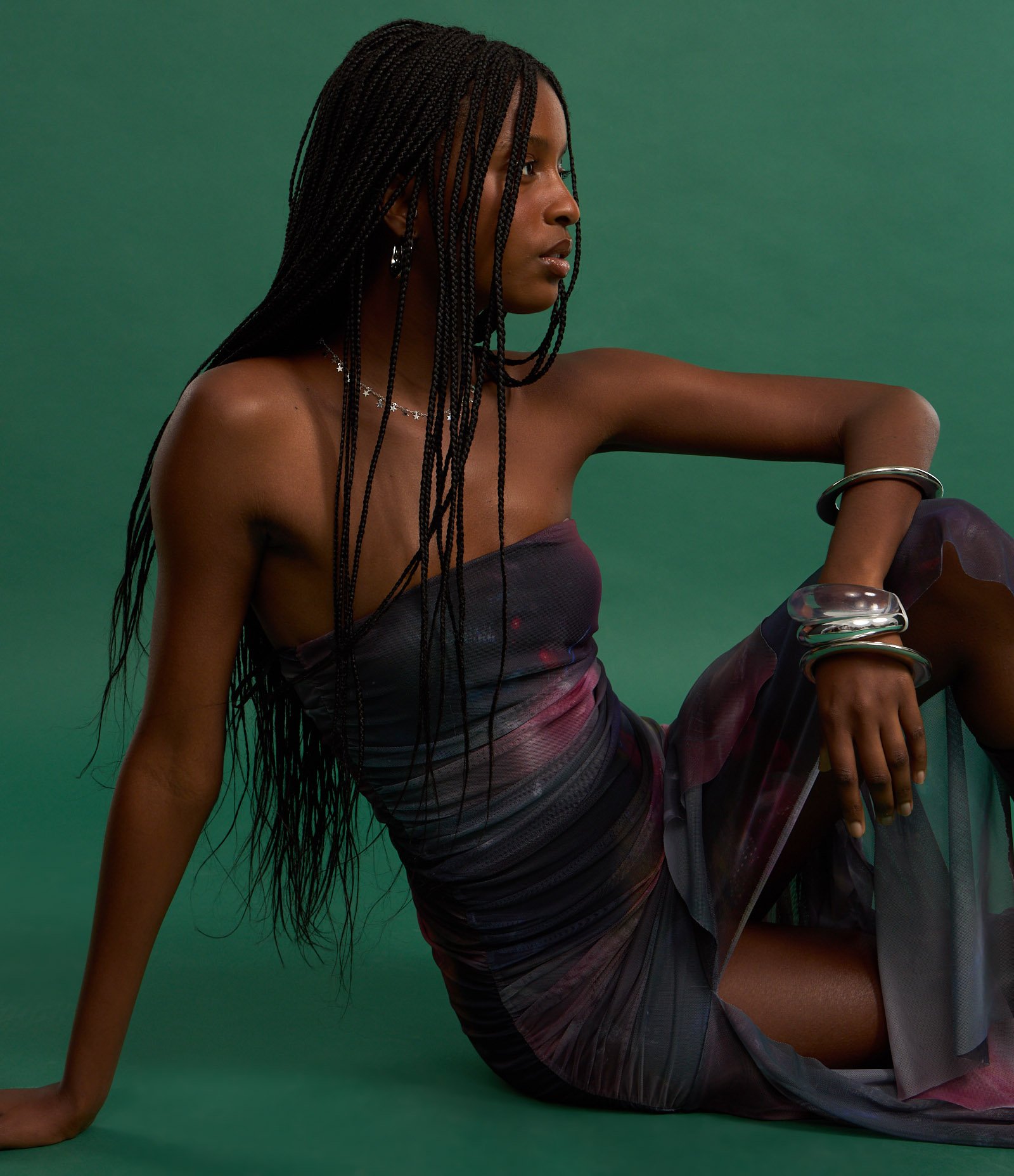 Vestido sem Manga em Tule com Estampa Abstrata Roxo 5