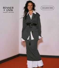 Saia Midi Reta com Corte Alfaiatado e Fenda