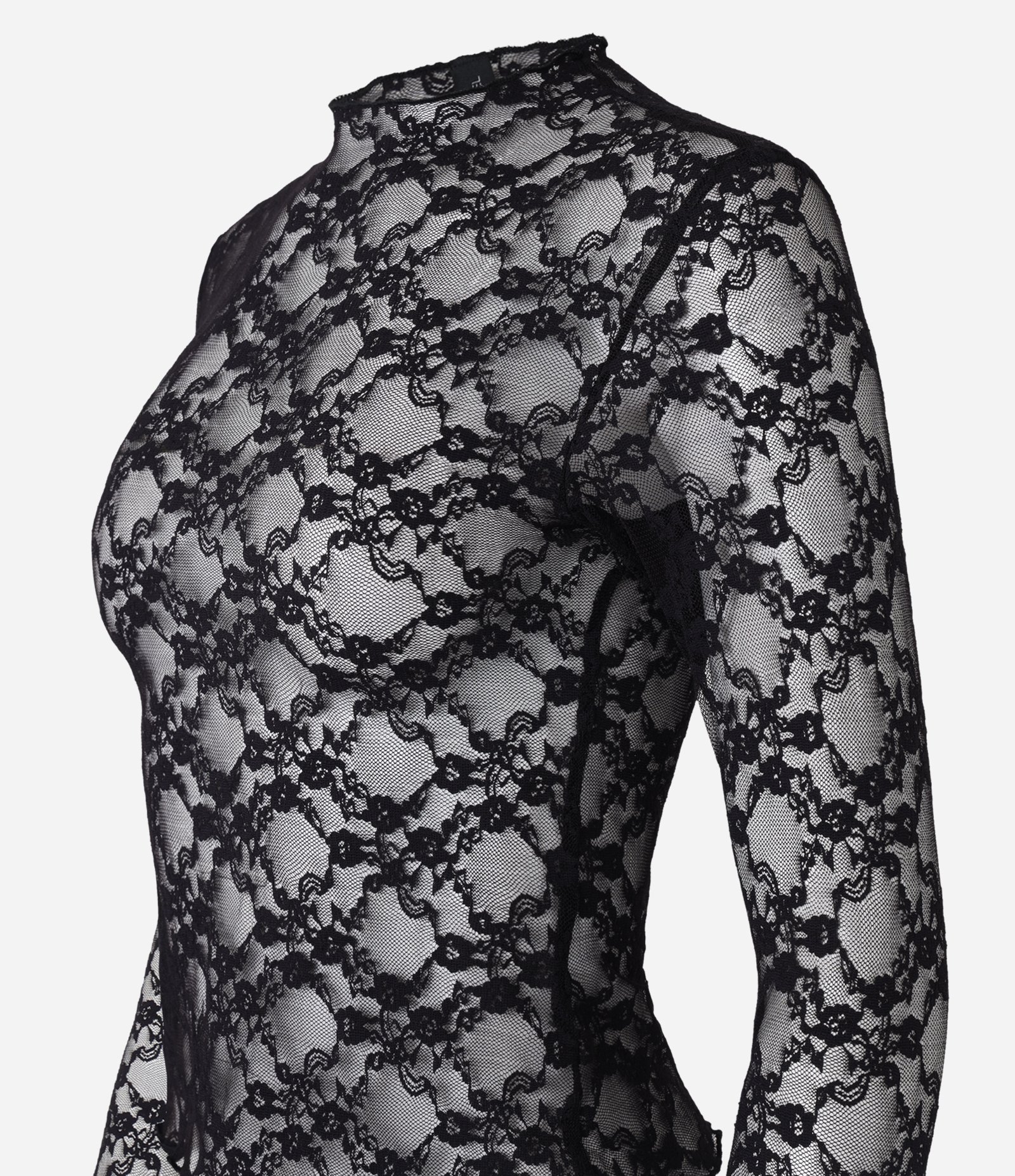 Blusa em Renda Texturizada com Golinha Alta Preto 5