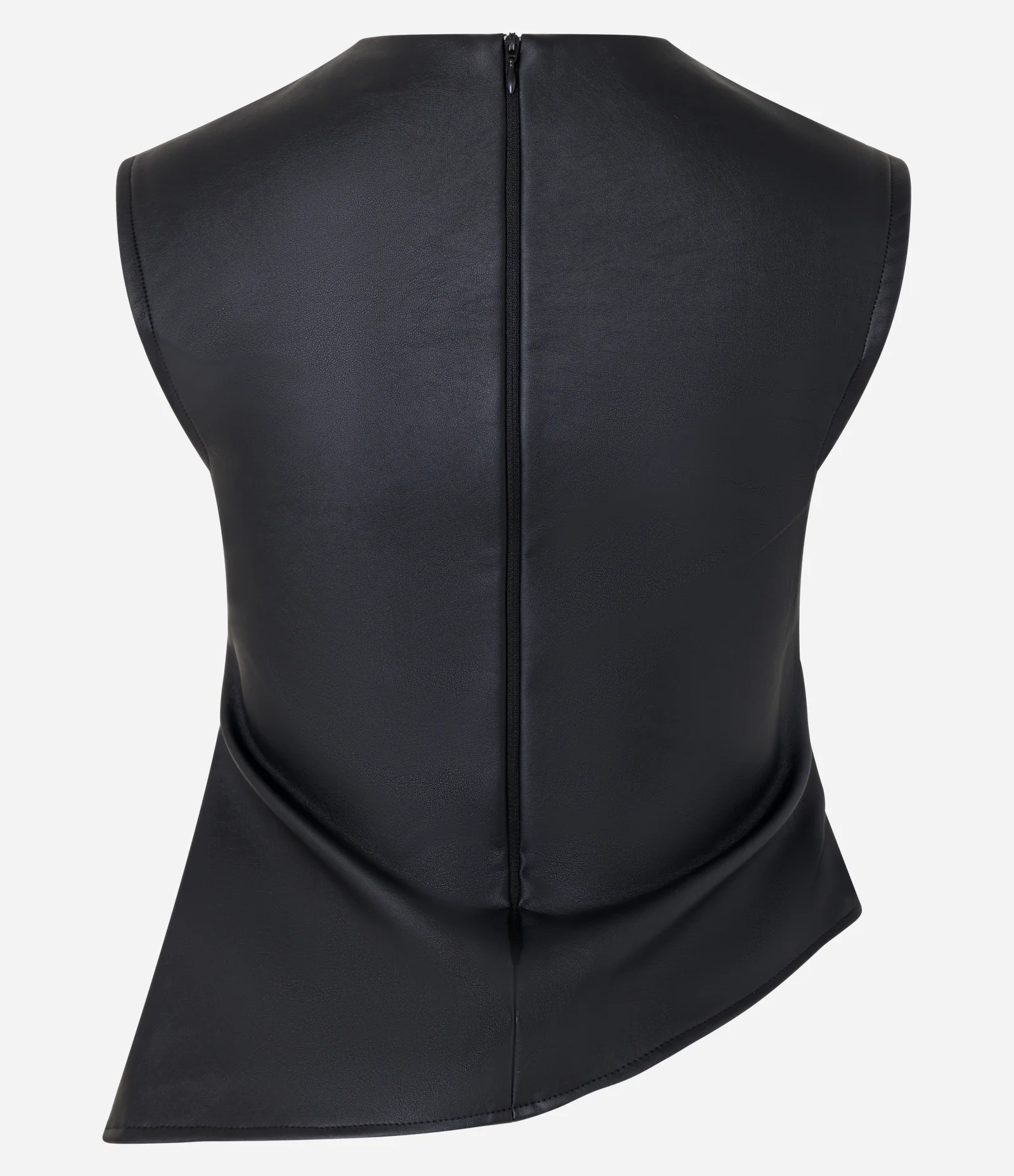 Blusa em PU com Drapeado Lateral e Barra Assimétrica Preto 2