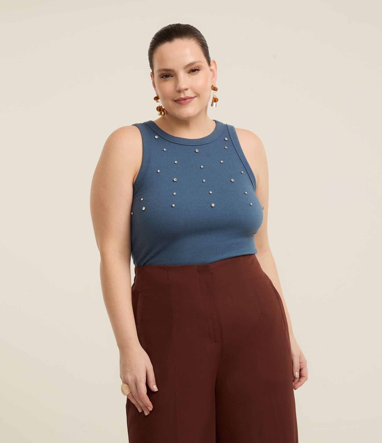 Regata em Ribana com Brilhos Curve & Plus Size Azul 2