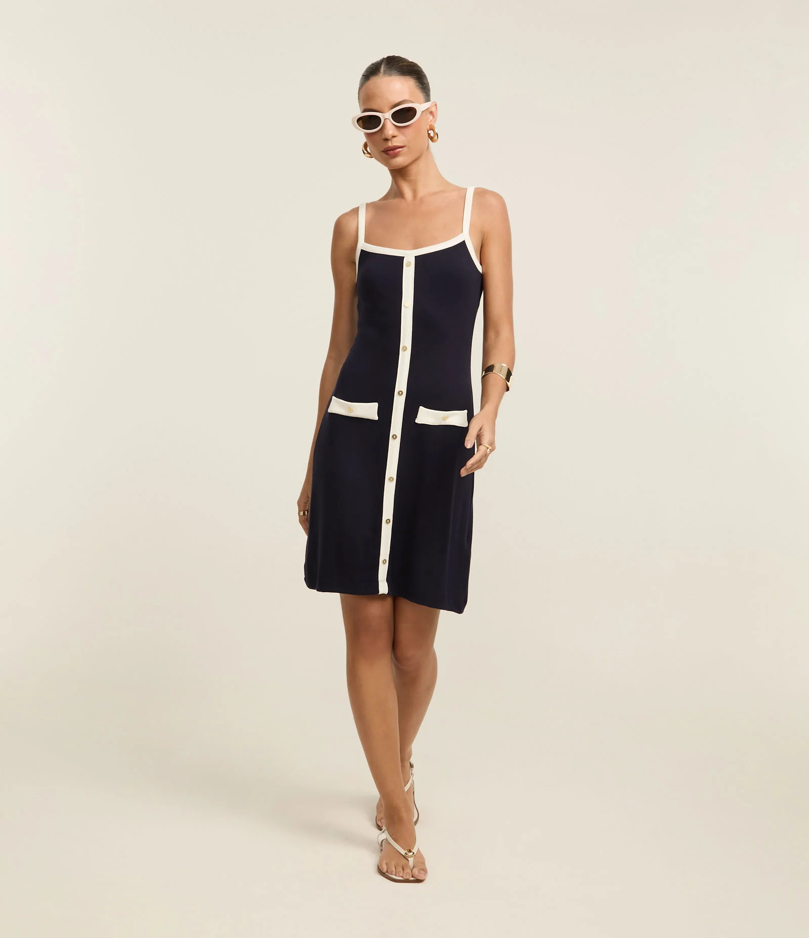 Vestido Sportcore Canelado em Ribana com Contrastes Azul Marinho 2