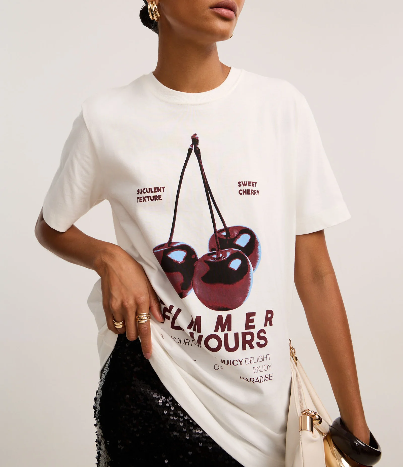 Camiseta Regular com Estampa de Cereja Branco 3