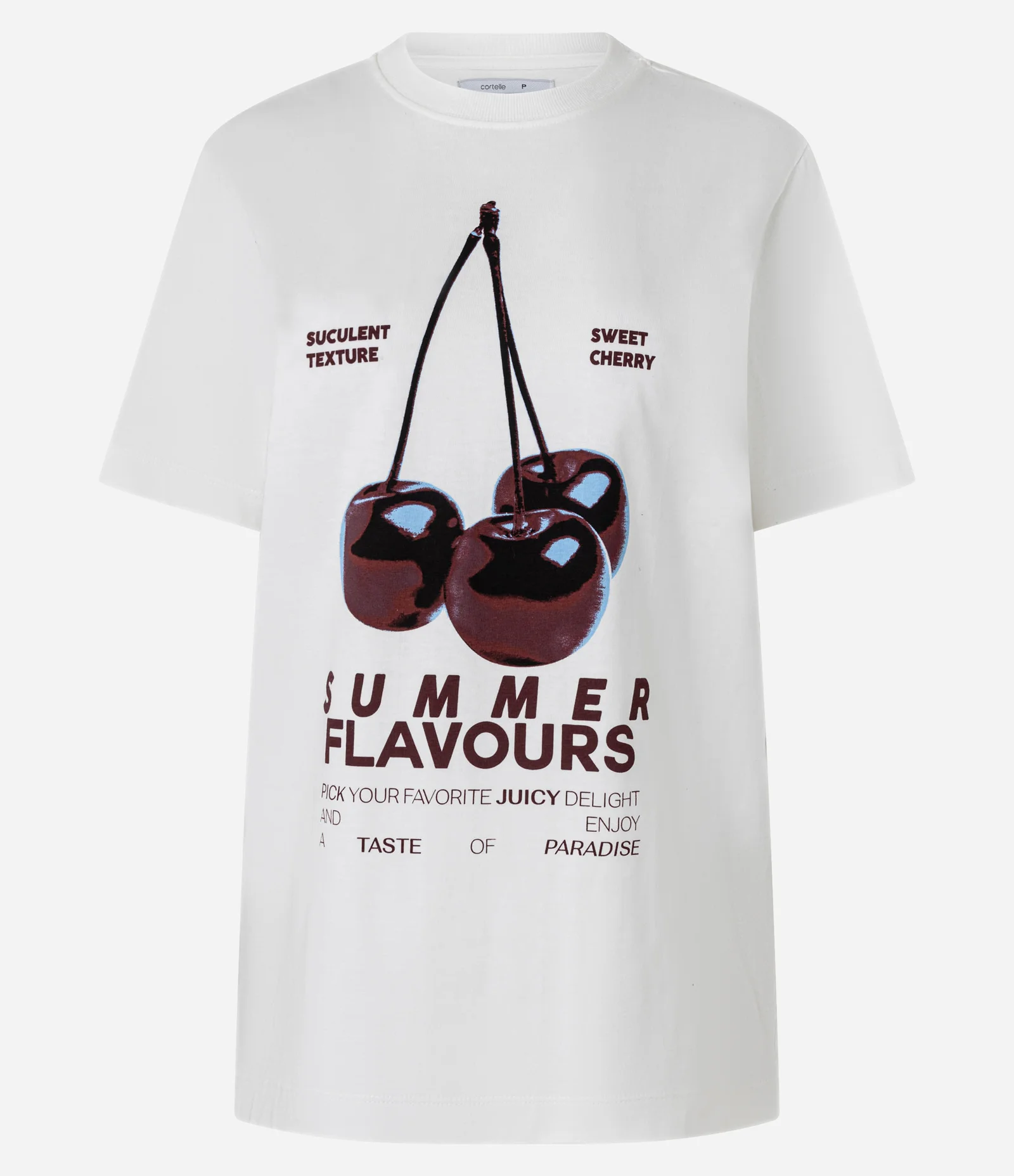 Camiseta Regular com Estampa de Cereja Branco 5