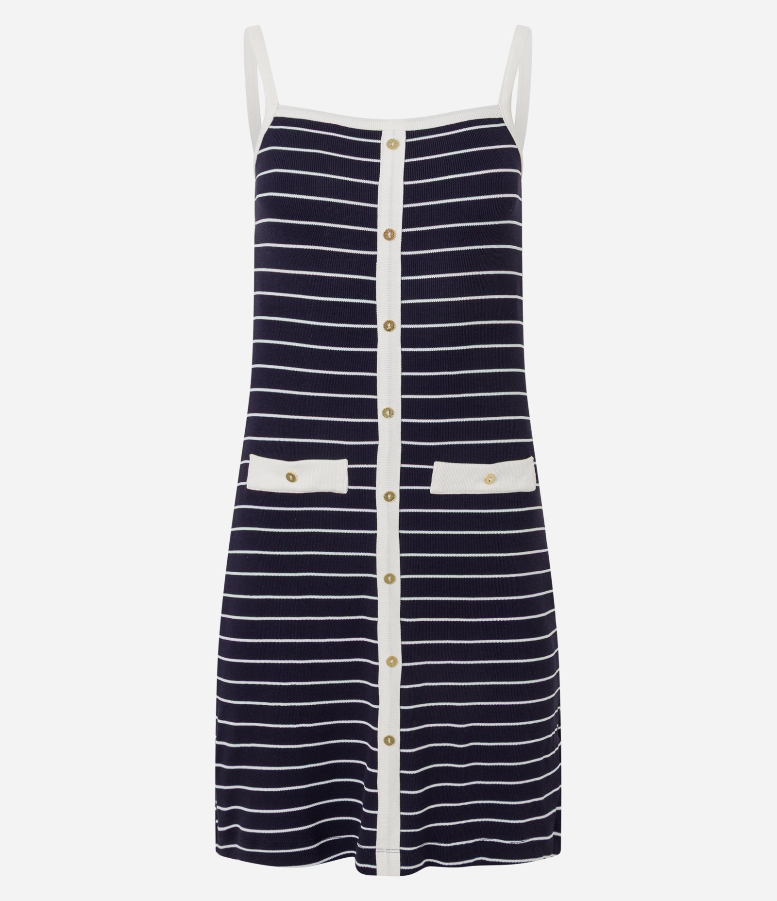 Vestido Curto em Ribana Listrada com Botões Azul 5