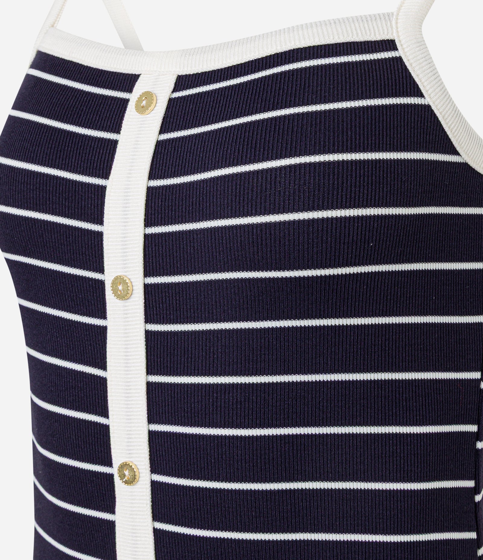 Vestido Curto em Ribana Listrada com Botões Azul 6