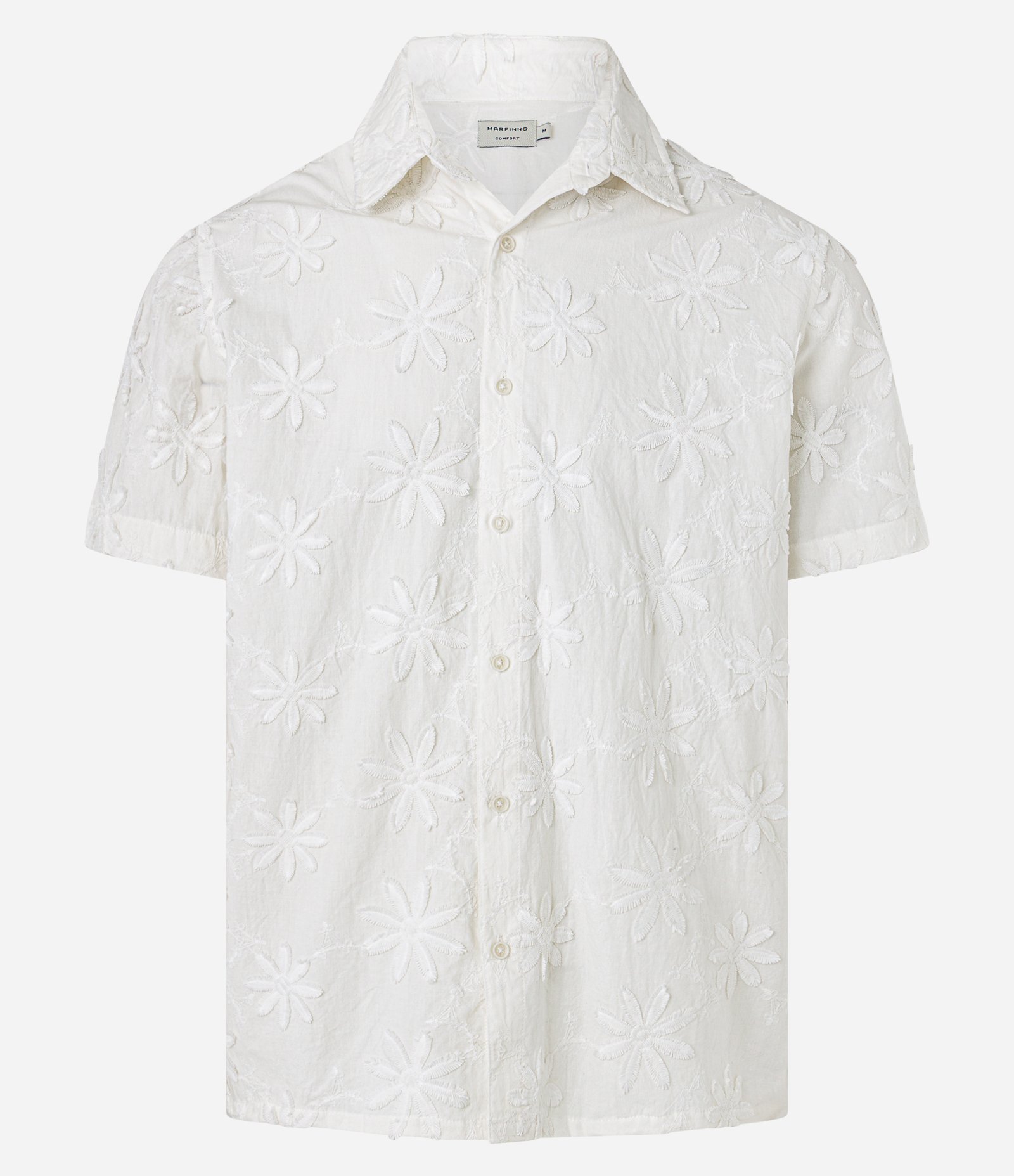 Camisa Comfort em Algodão com Estampa Bordada de Flores Branco 6
