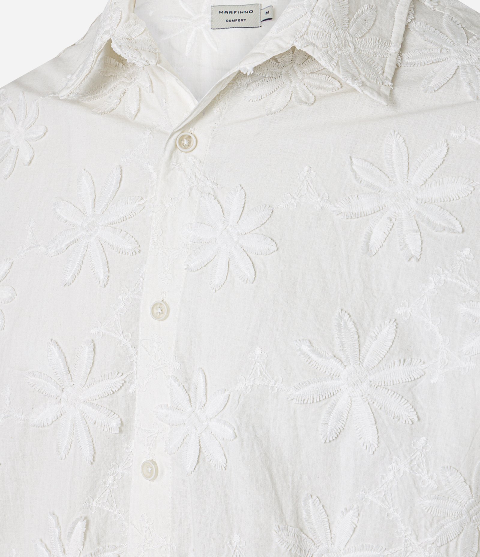 Camisa Comfort em Algodão com Estampa Bordada de Flores Branco 7