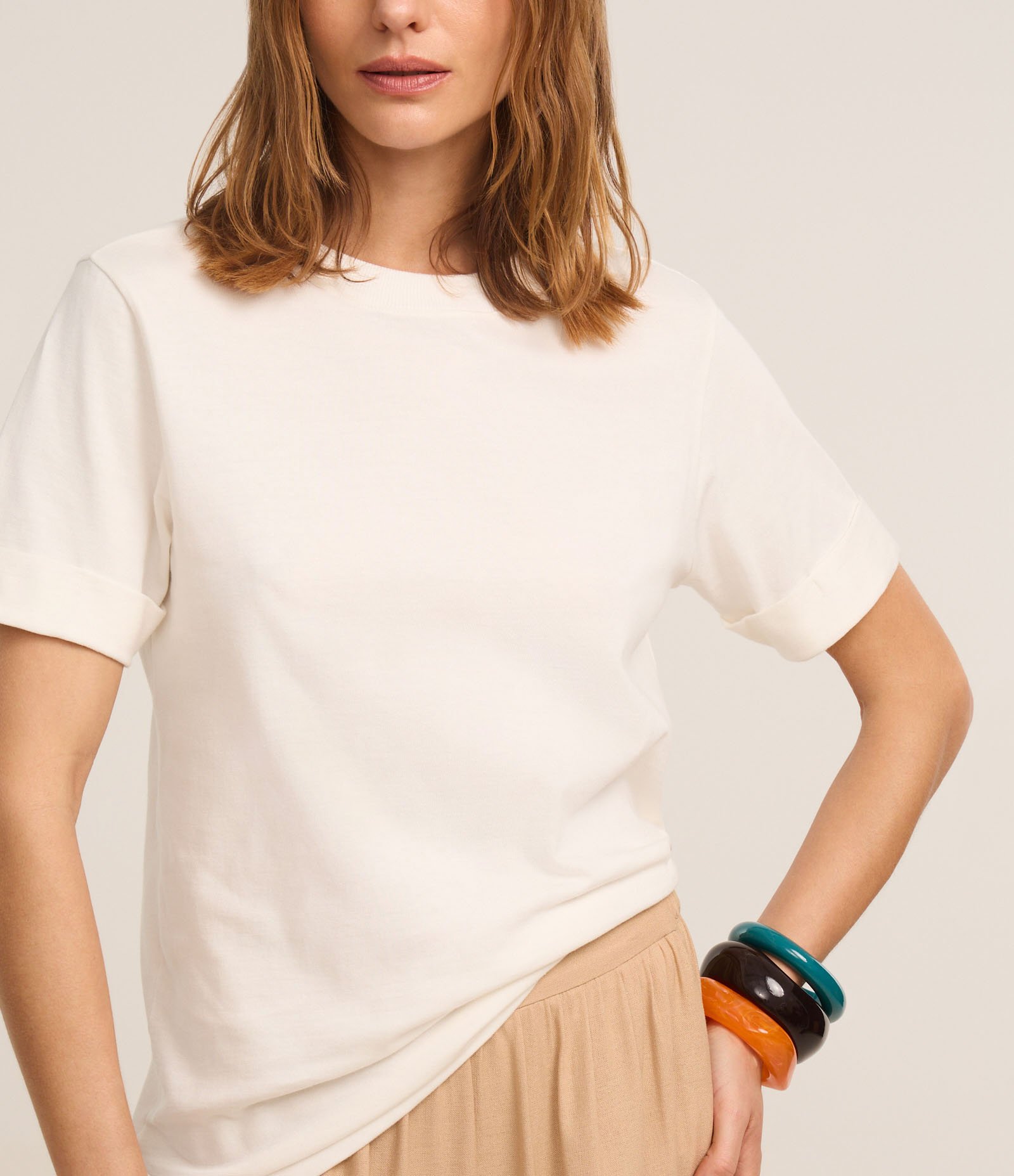 Blusa Alongada em Malhão com Manga Dobrada Branco 5