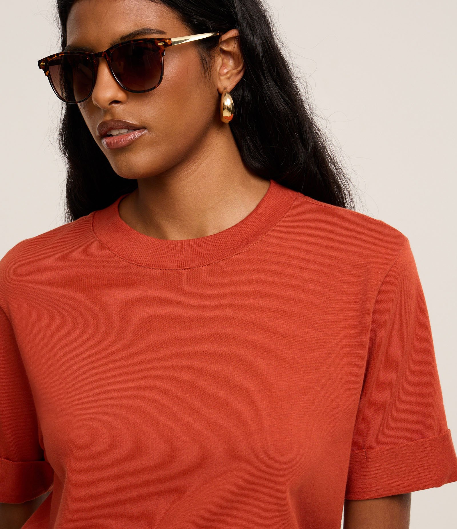 Blusa Alongada em Malhão com Manga Dobrada Terracota 3