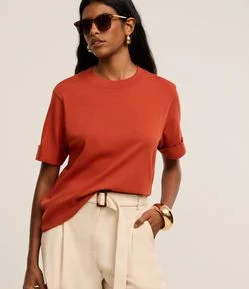 Blusa Alongada em Malhão com Manga Dobrada