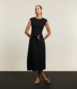 Vestido Evasê Midi em Ponto Roma