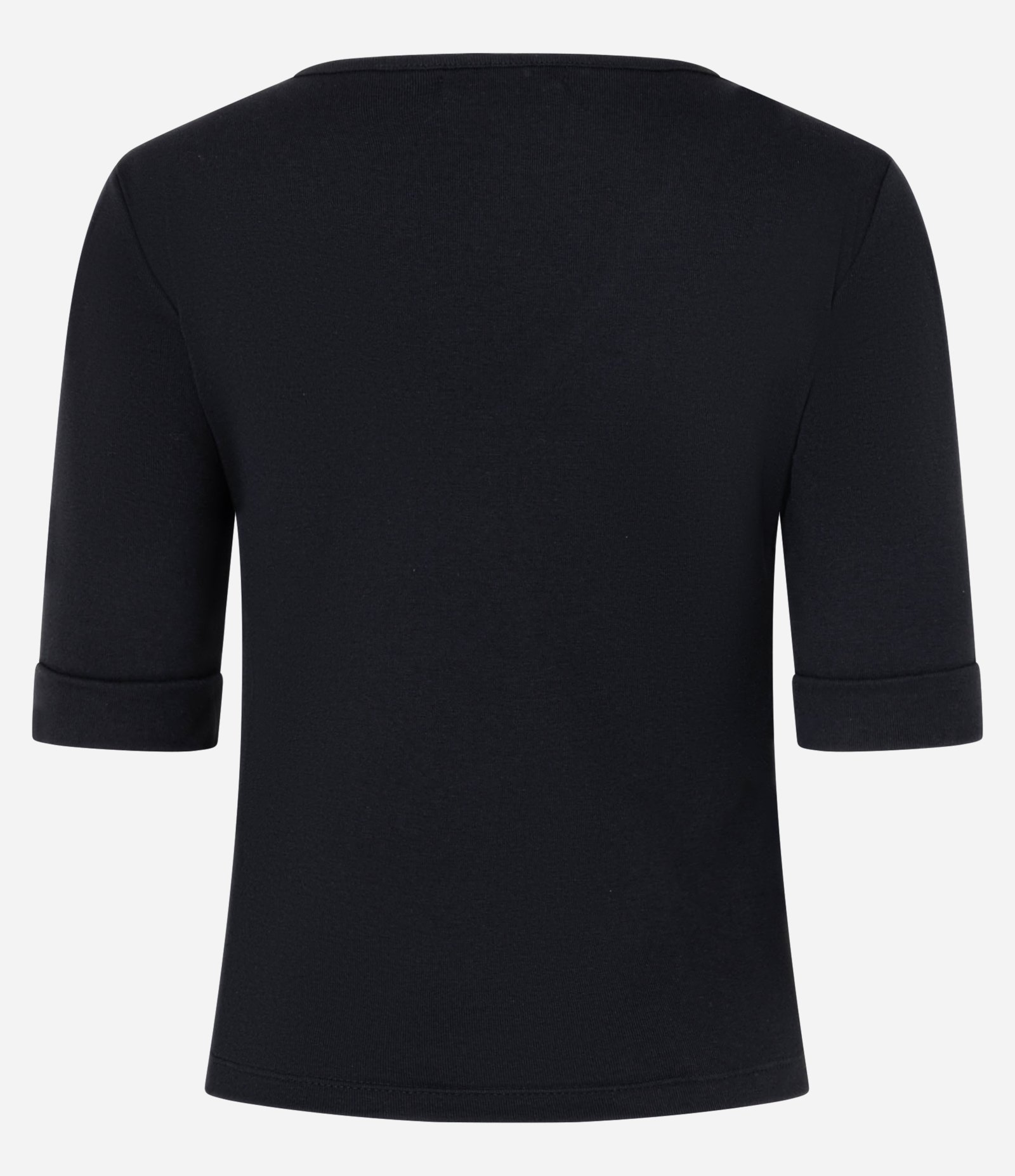 Blusa em Ribana com Decote V e Manga Dobrada Preto 6