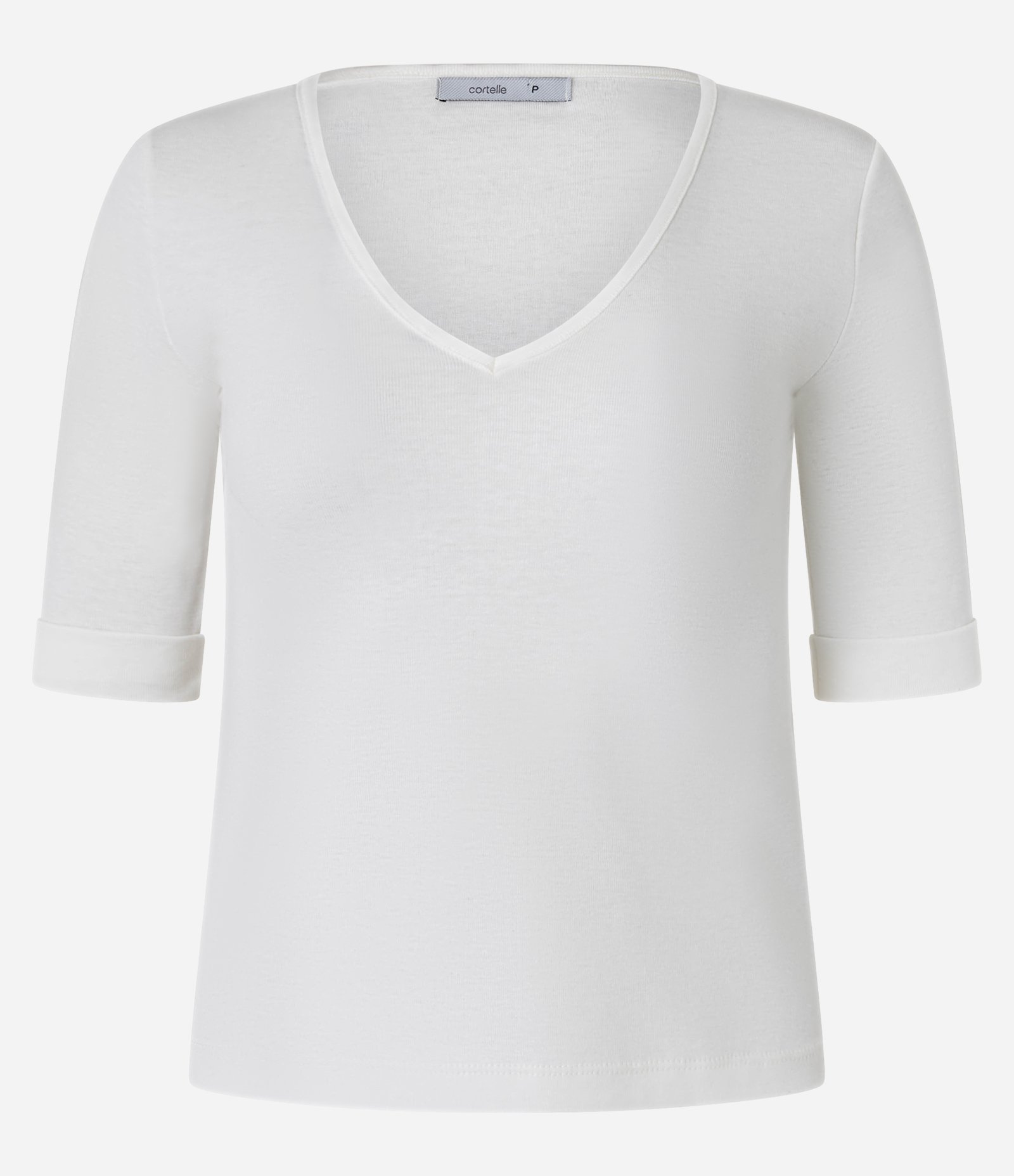 Blusa em Ribana com Decote V e Manga Dobrada Branco 5