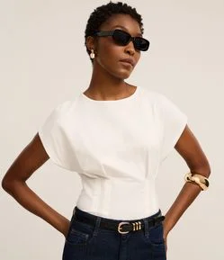 Blusa em Algodão com Pregas Frontais Corsetadas