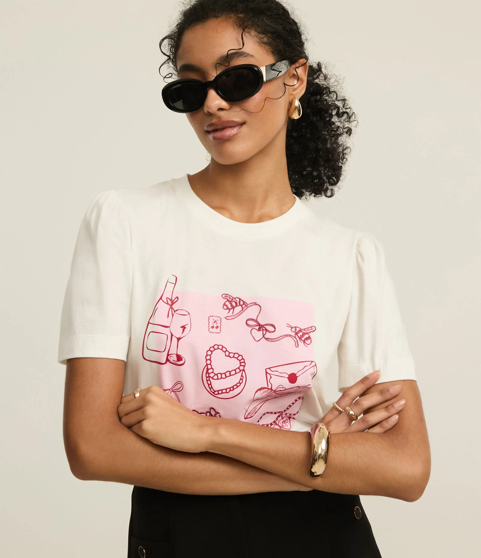 Blusa Slim em Algodão com Estampa Just A Girl e Manga Bufante Branco 1